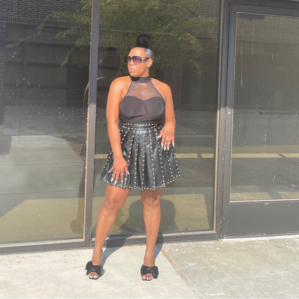 Studded Vegan Leather Skirt